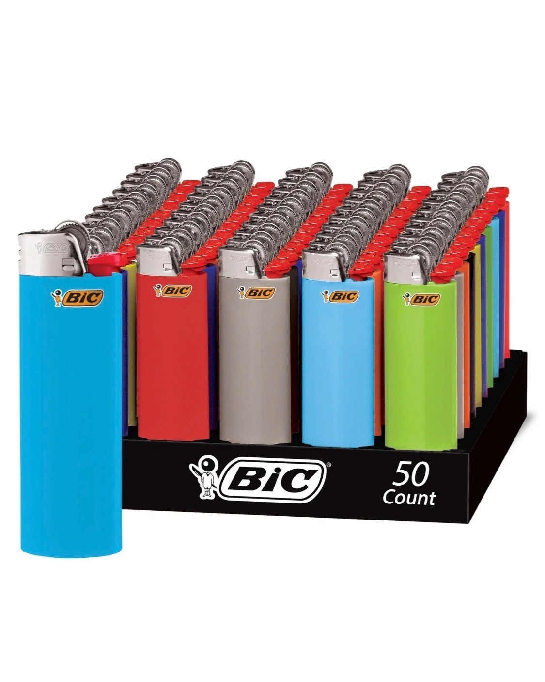 BIC Classic Maxi Lighters, Assorted Colors, 50+3 Count black Tray Lighters