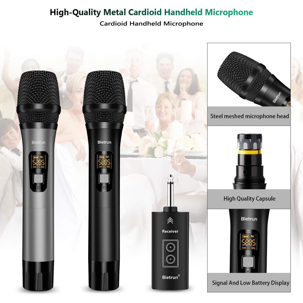 Wireless Microphone with Bluetooth Professional UHF Dual Handheld Dynamic Met...