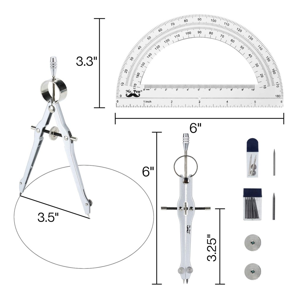 Mr. Pen- Protractor and Compass Set, Protractor,...