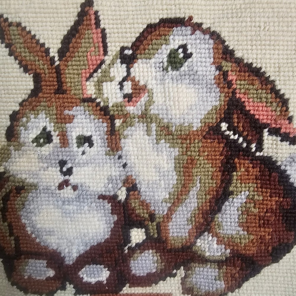 Cross Stitch Bunny Rabbits Framed VINTAGE