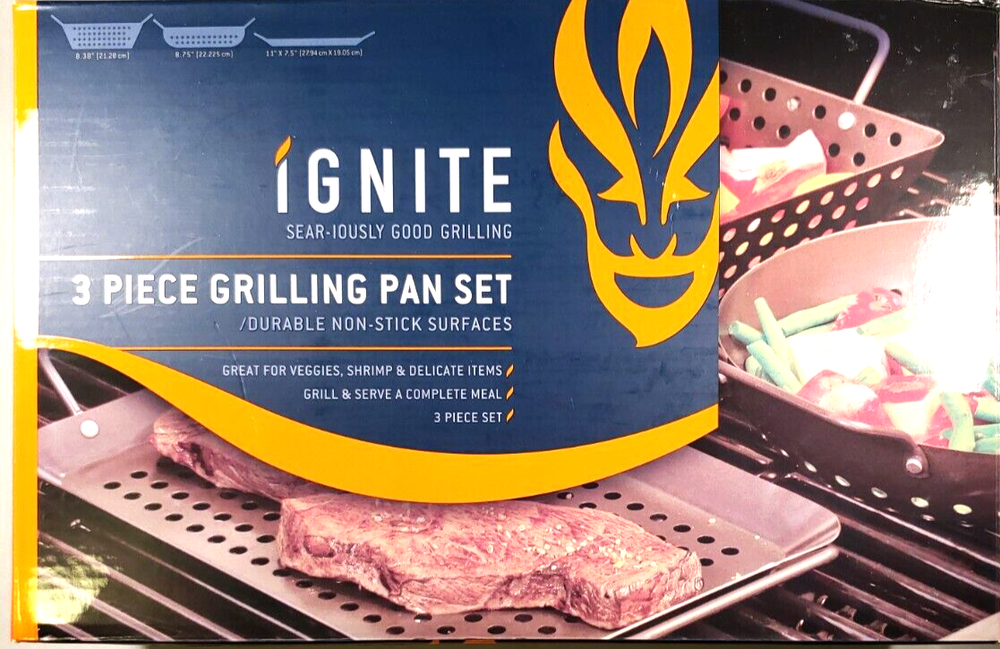 Ignite 3 Piece Grilling Pan Set Durable Non-Stick Surfaces