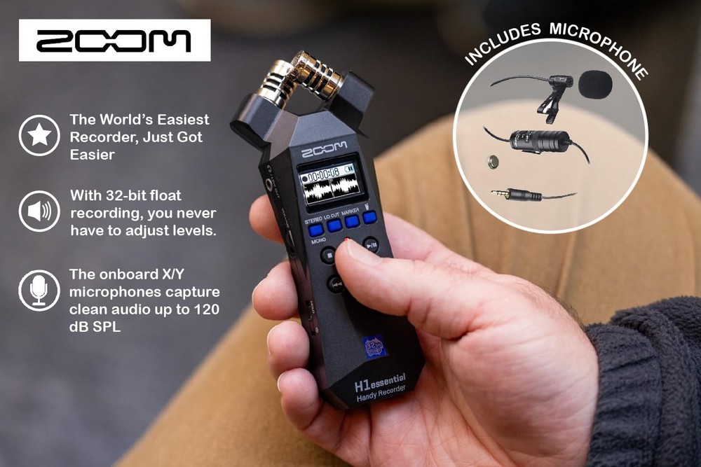 Zoom H1essential Handy Recorder Bundle with Professional Lavalier Condenser...