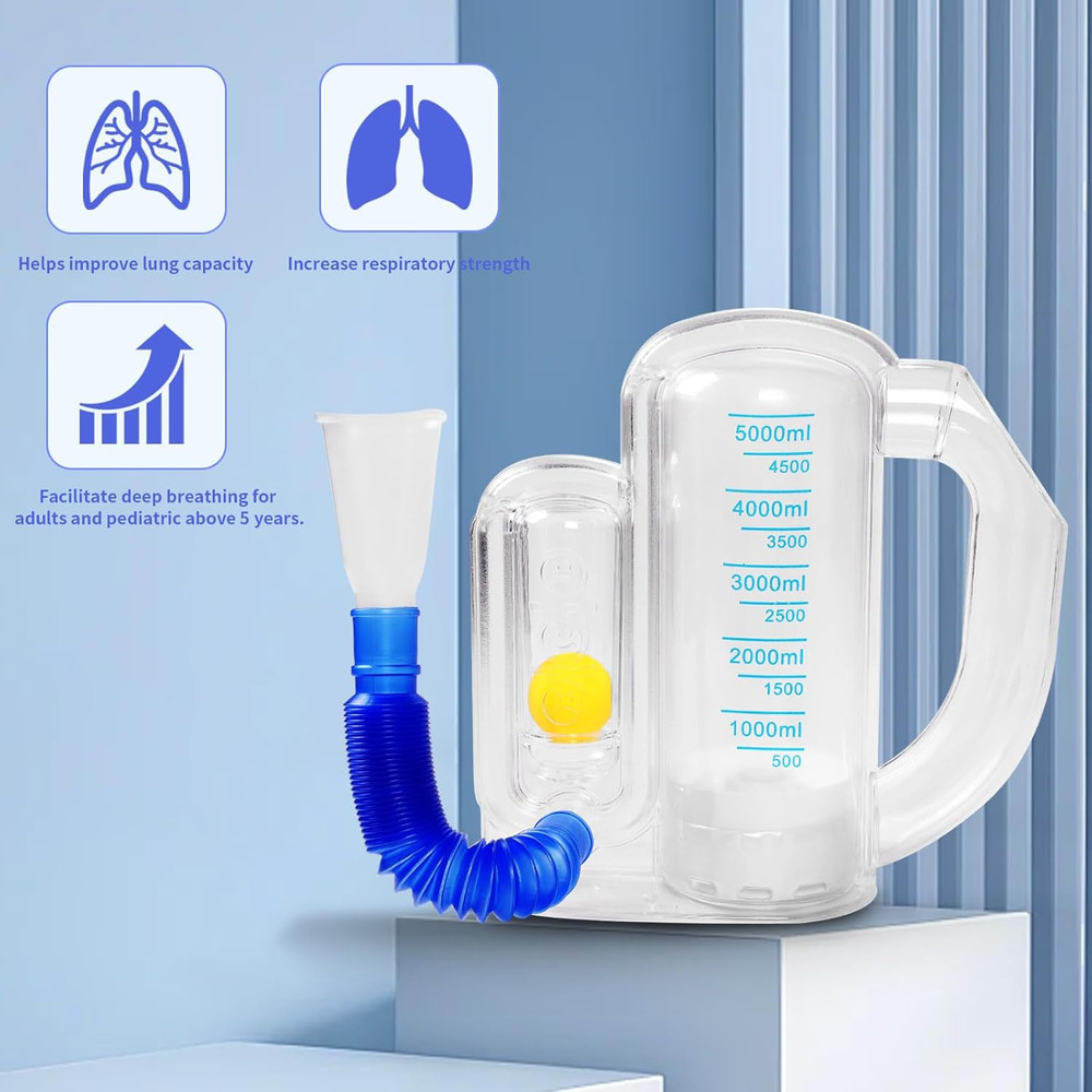 Incentive Spirometer (White02),Breathing Exercise Device for Lungs,Breathing Tra