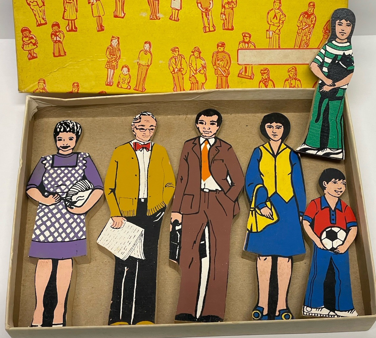 Vtg Guidecraft Wooden Wedgie American Family Play Figures RARE COMPLETE FAMILY