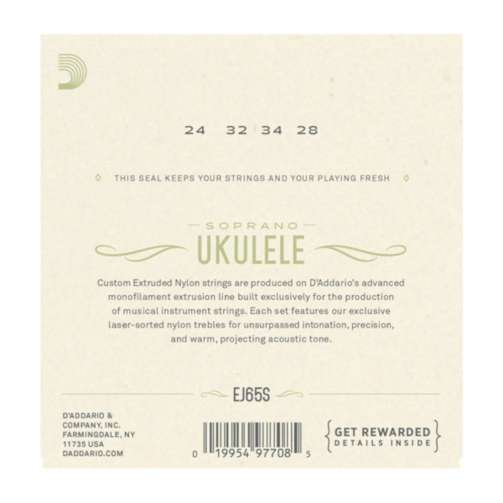 D'Addario EJ65S Pro-Arté Custom Extruded Nylon Ukulele Strings, Soprano