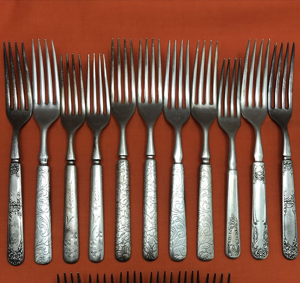 18 Pc Assorted Antique to Vintage Silverplate SOLID BOLSTER HANDLE FORKS