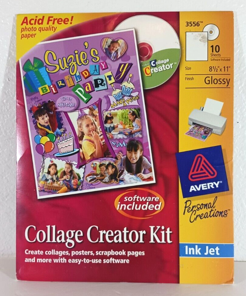 AVERY COLLAGE CREATOR KIT 3556 10 Glossy Sheet Ink Jet Printer Software Included