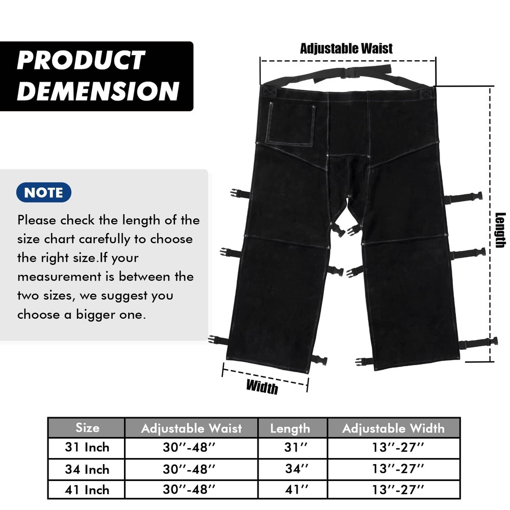 Leather Welding Pants - Heat & Flame Resistant Split Short 31-Inch, Black