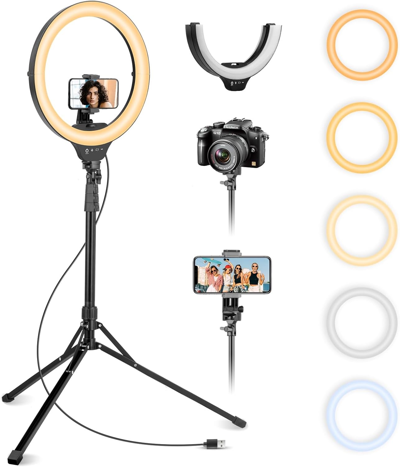 Aureday 14'' Selfie Ring Light with 62'' Tripod Stand and Phone Holder, Dimmable
