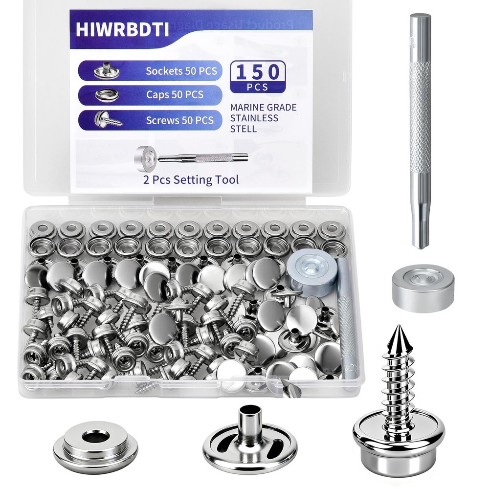 150 Pcs Stainless Steel Canvas Snap Button Kit with 2 Pcs Setting Tool for Bo...