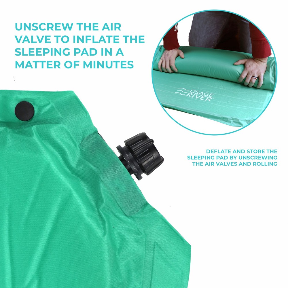 Osage River Self Inflating Sleeping Pad, Memory Foam with Integrated Pillow Mint