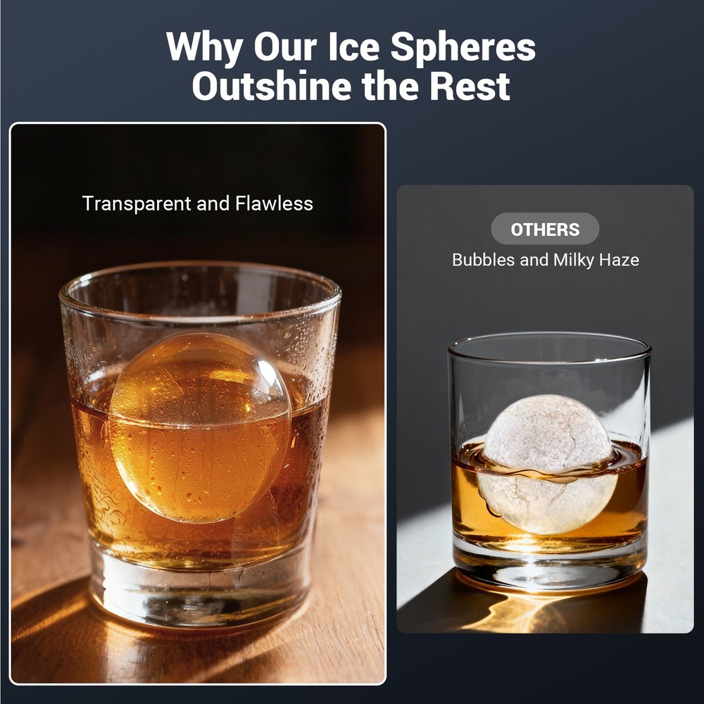 Clear Sphere Ice Maker Countertop, 2pcs/45min 2’’ Ice Ball Ice Makers Machine
