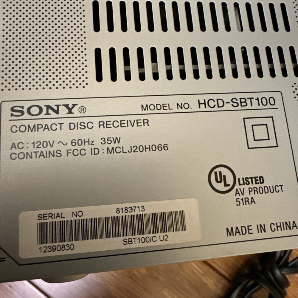 Sony HCD-SBT100 Bluetooth Micro Music System With Speaker & Remote