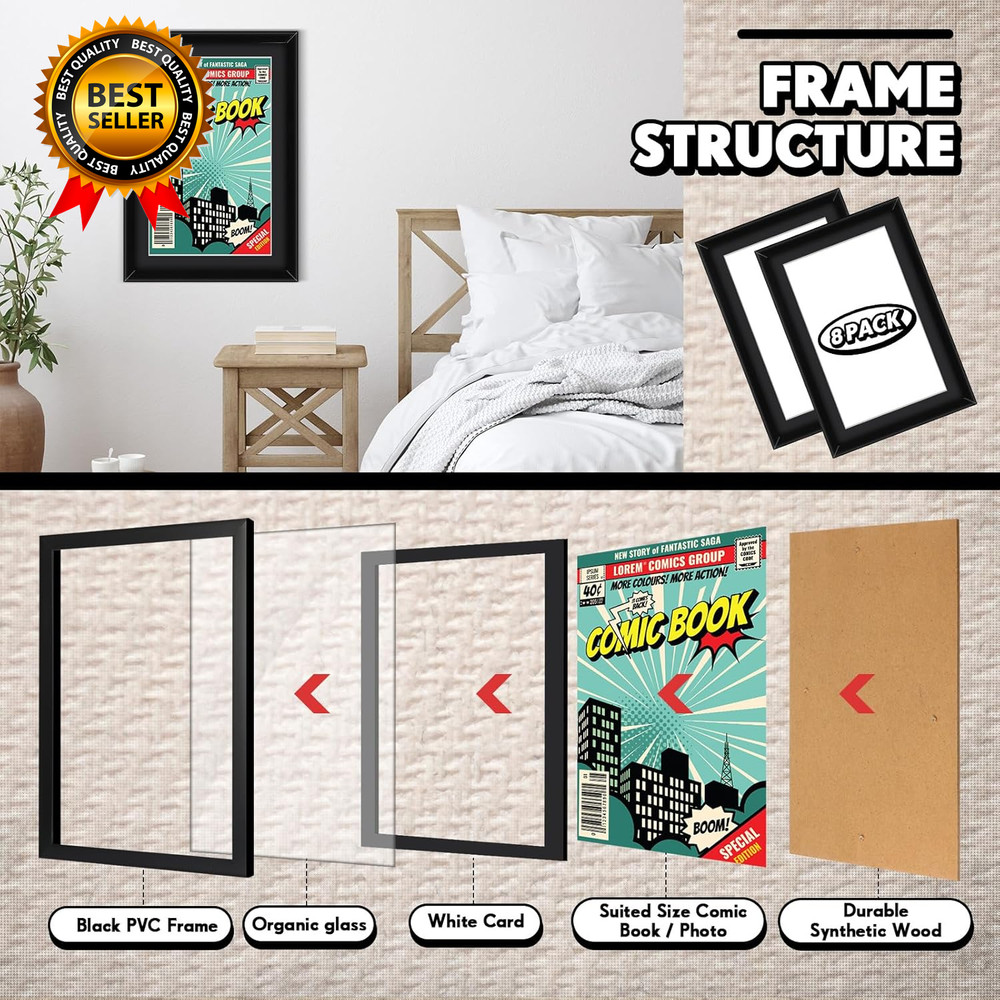 8 Pack Comic Book Frame UV Protection Comic Picture Magazine Frames Fits Current