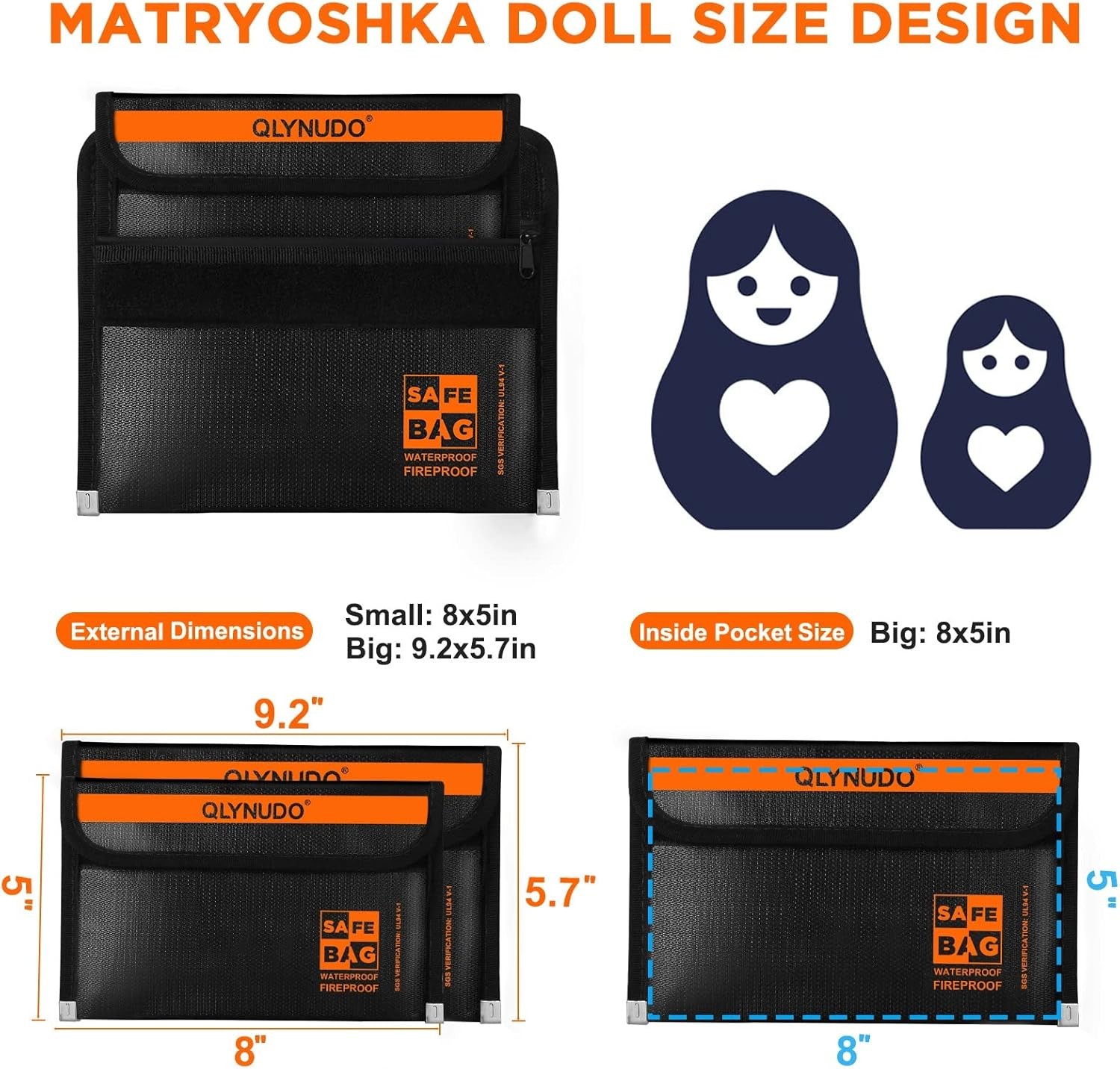 Fireproof Money Envelopes 2 Pack Waterproof Zipper Cash Document Pouches