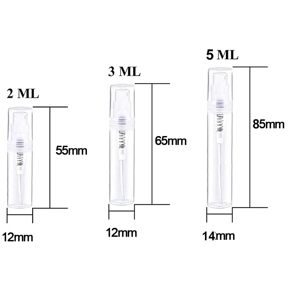 200Pcs 2/3/5/8/10ml Mini Refillable Bottle Protable Plastic Spray Perfume Bottle