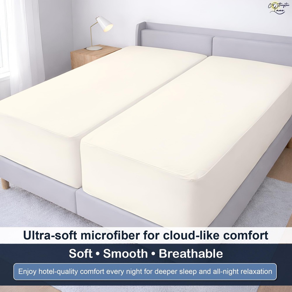 Split King Fitted Sheets for Adjustable Beds, Premium Hotel Quality Brushed M...