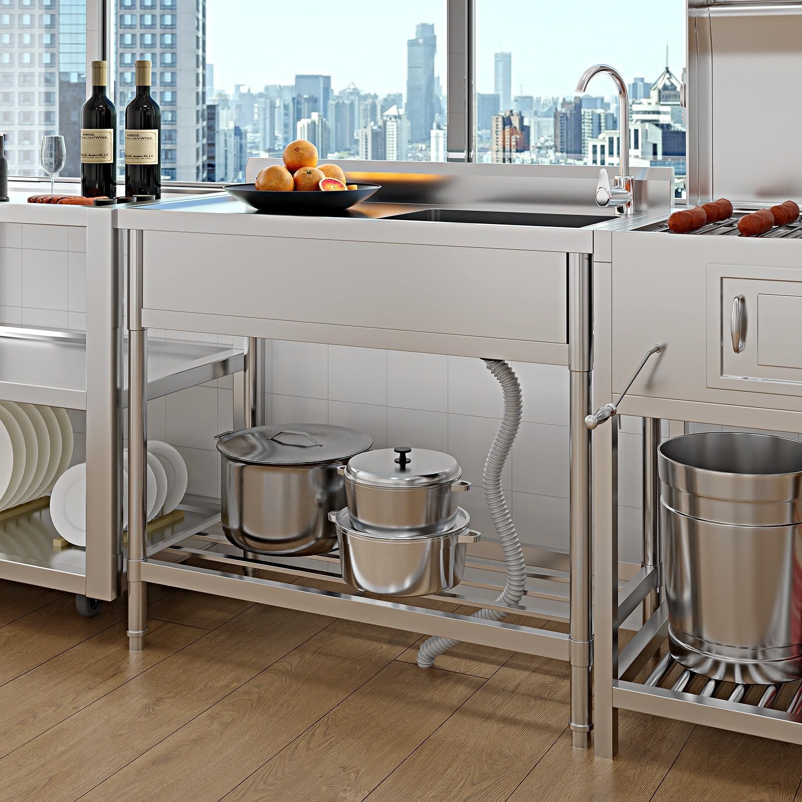 Stainless Steel Commercial Sink Utility Sink 1 Compartment Kitchen w/Prep Table