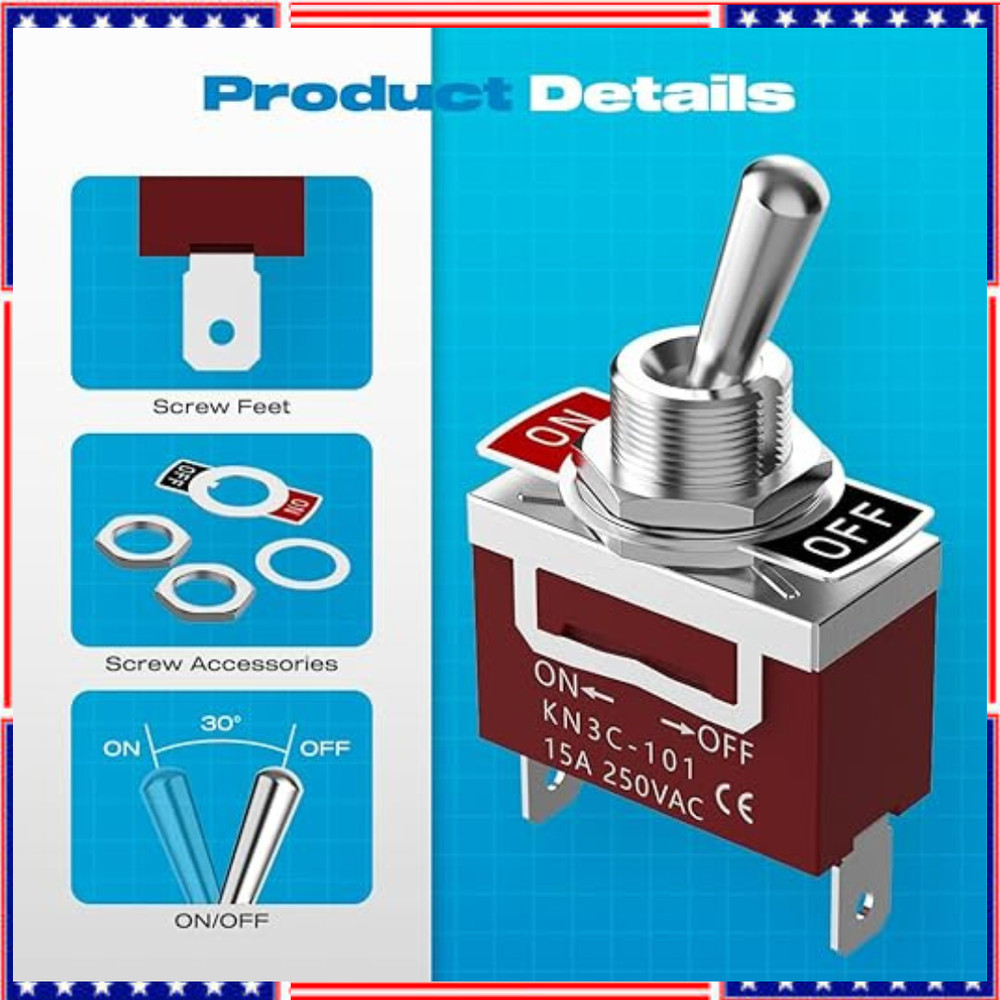 Toggle Switch 12V 30A Heavy Duty ON/Off 2Pin SPST Waterproof Toggle Switch 2Pack