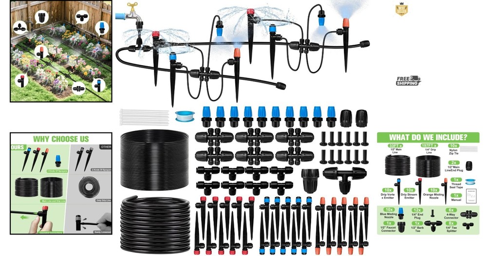 230FT Drip Irrigation System with 40 Adjustable Nozzles for Efficient Watering