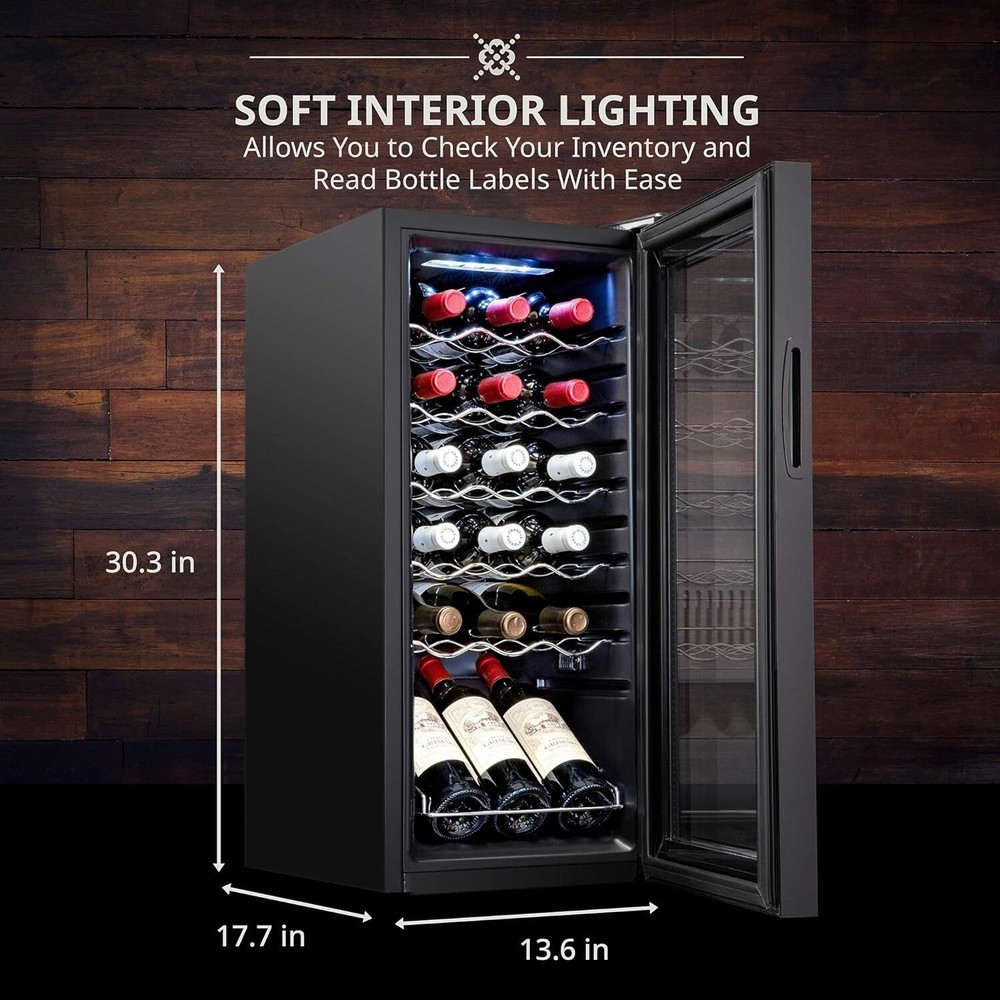 18 Bottle Compressor Energy Efficient Wine Cooler Refrigerator Lock Single Zone