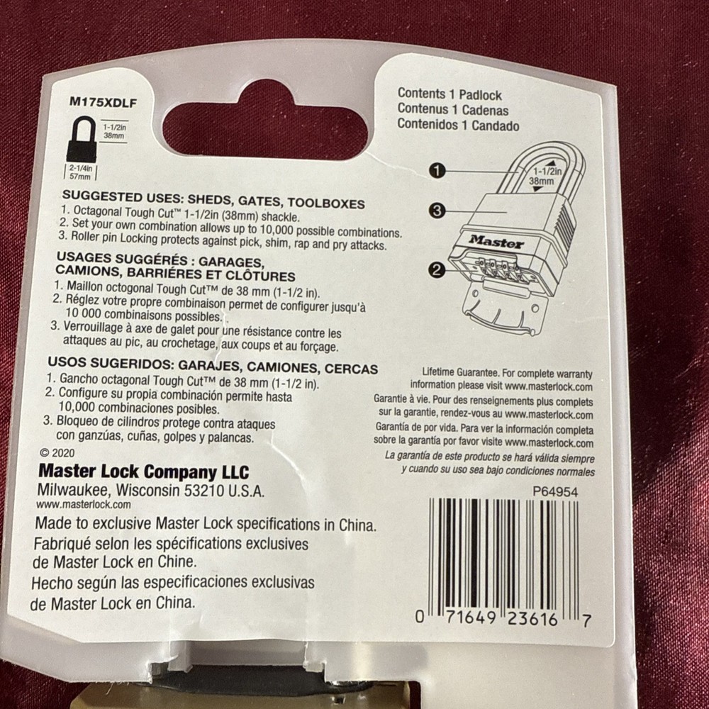 Master Lock 1-1/2" Combination Padlock M175XDLF