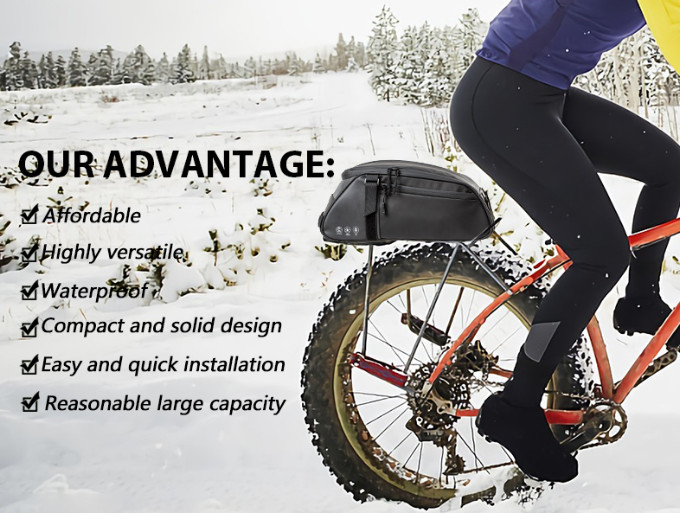 Bike Rear Bag Black Reflective Water Resistant 8L Storage Multipocketed w/Straps