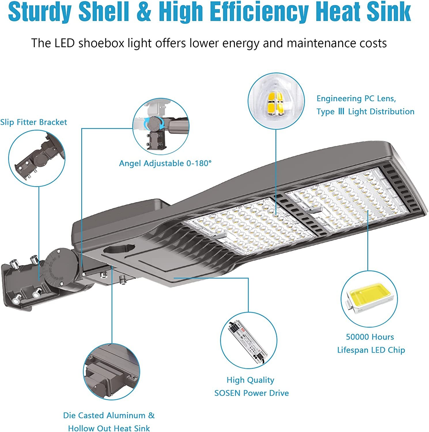 400W LED Shoebox Pole Light Commercial Parking Lot Street Outdoor Lighting 5000K