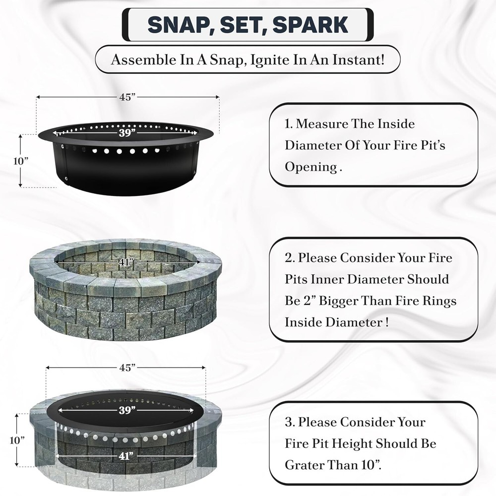FEBTECH Smokeless Firepit Ring 45" OD & 39" ID for Outdoor Fire pits