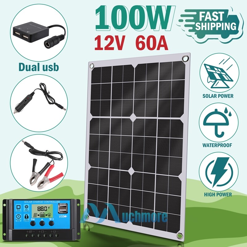 6000W Complete Solar Panel Kit Power Inverter Generator 100A 110V RV Grid System