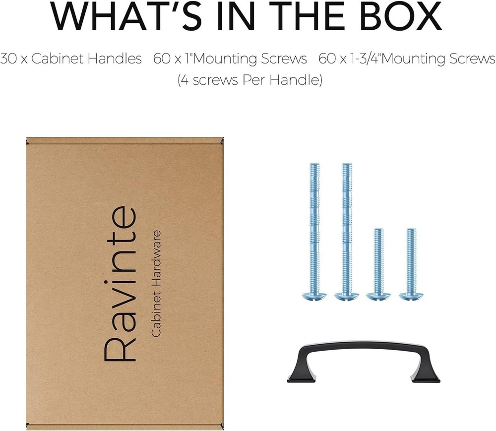 30Pack Matte Black Square Cabinet Pulls - 3-3/4" Arch Handles for Kitchen