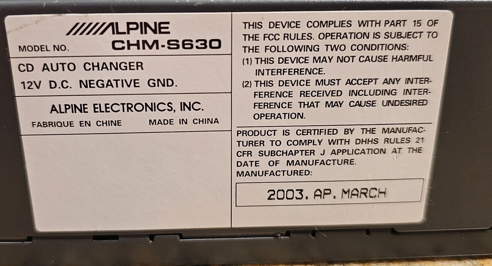ALPINE CD Shuttle 6D Compact Disc Changer CHM-S630 w 6 Disc Magazine UNTESTED