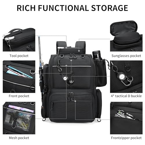 Fishing Tackle Backpack Standard size include 4 tackle boxes 1600D nylon Black