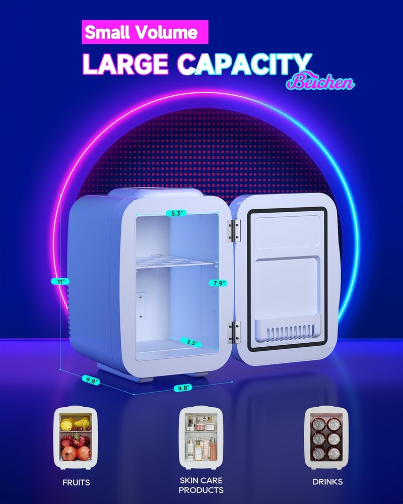 Mini Fridge, 4 Liter/6 Cans Small Refrigerator With Dimmable LED Light,AC/DC ...