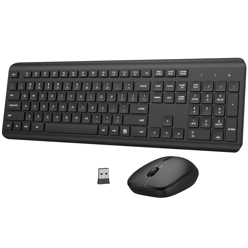 Wireless Keyboard and Mouse Combo, Full-Size Silent Ergonomic Keyboard and Optic