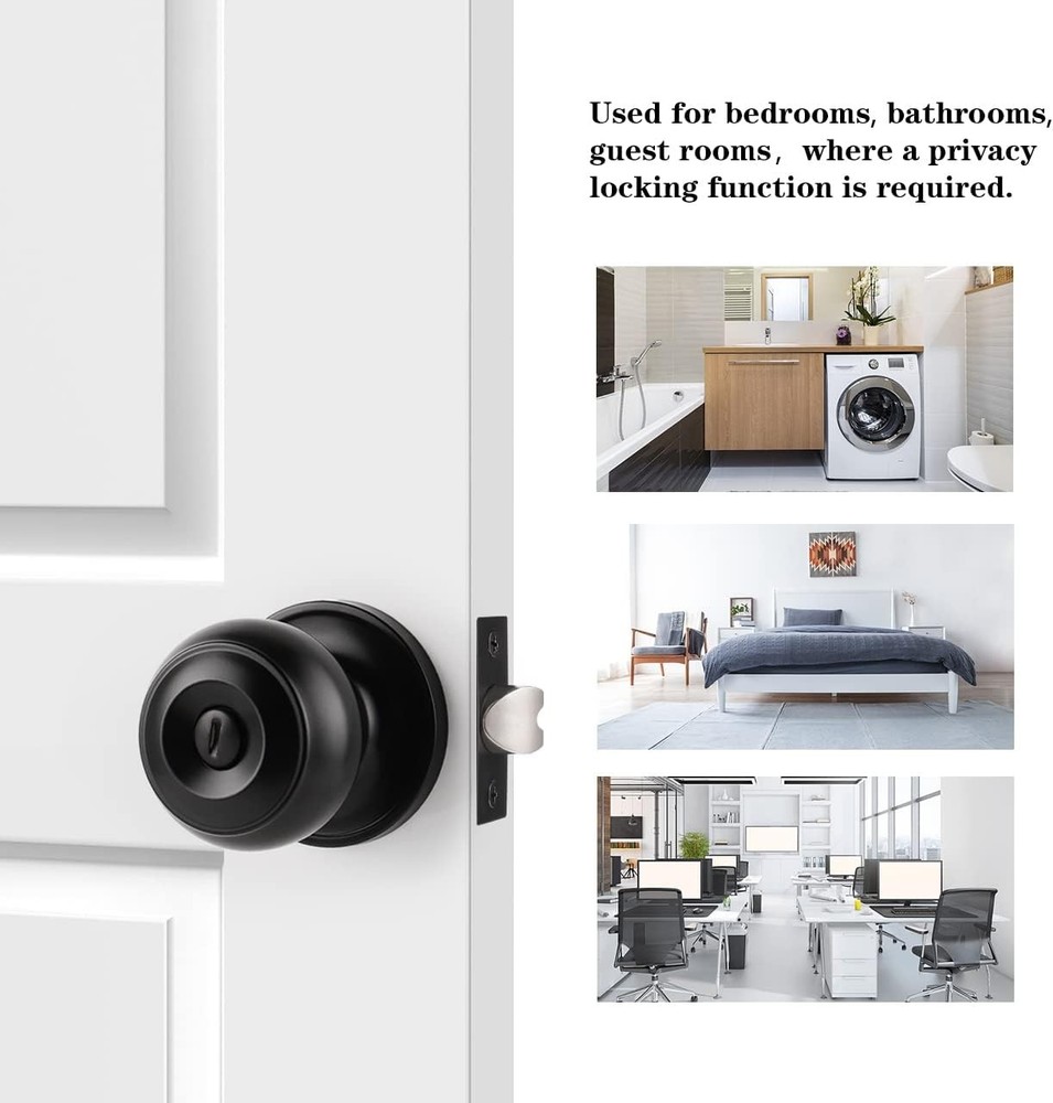 Probrico Black Door Knobs for Bedroom Bathroom, Interior Privacy,