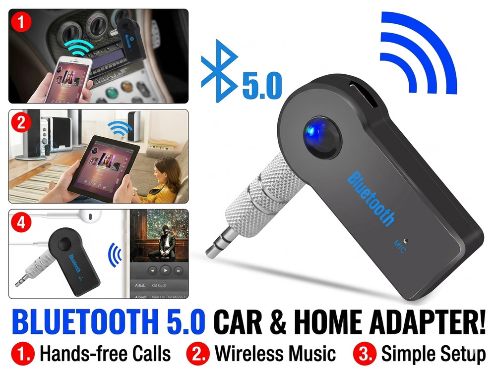 Bluetooth 5.0 Car Aux Adapter 3.5mm Wireless Audio Receiver Transmitter Handsfre
