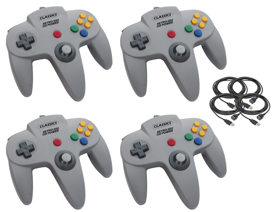 N64 USB Controller (4-player pack) with 10' USB Extension Cables