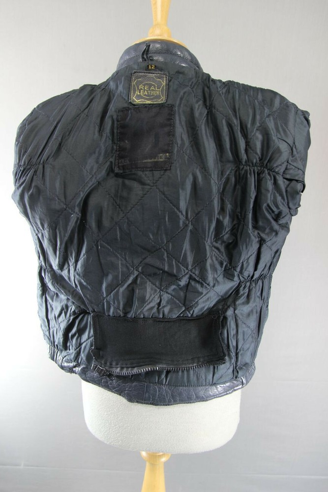 CLASSIC DARK BLUE LEATHER BIKER JACKET SIZE 12