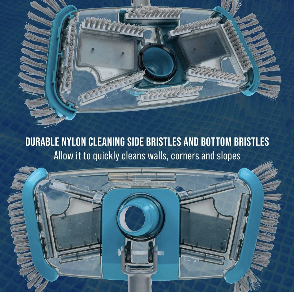 Rectangular Weighted Pool Vacuum Head with Side Brushes, Swivel Hose Connection