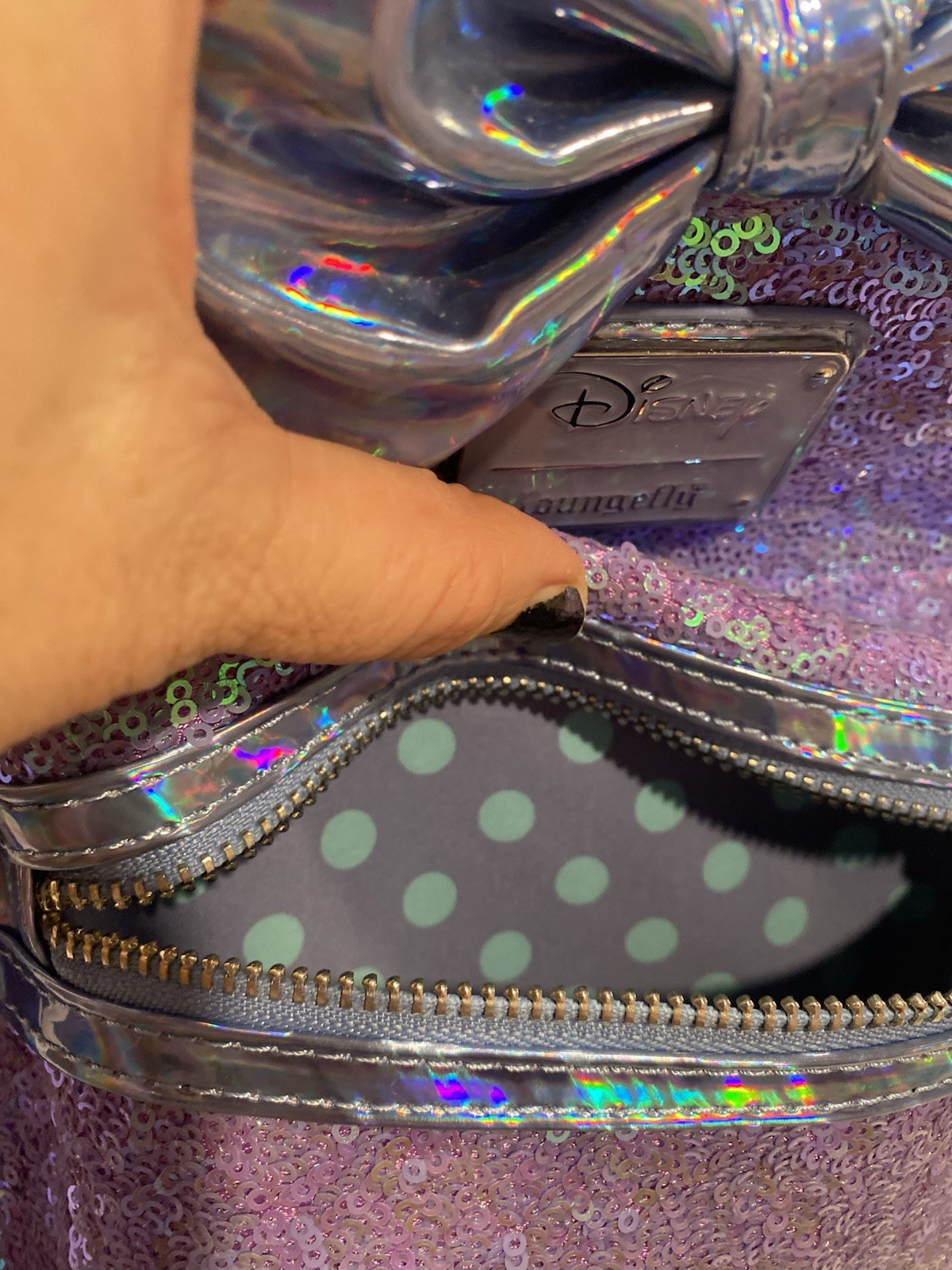 NWOT Loungefly Disney Minnie Mouse Purple Sequin Celebration Mini Backpack