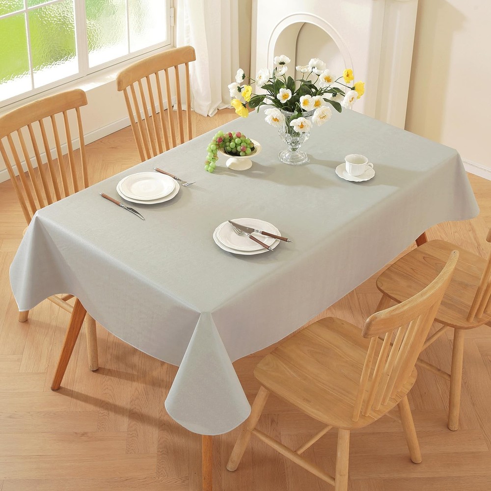 Rectangle Table Cloth, Waterproof Vinyl Tablecloth with Flannel Backing, Wipe...