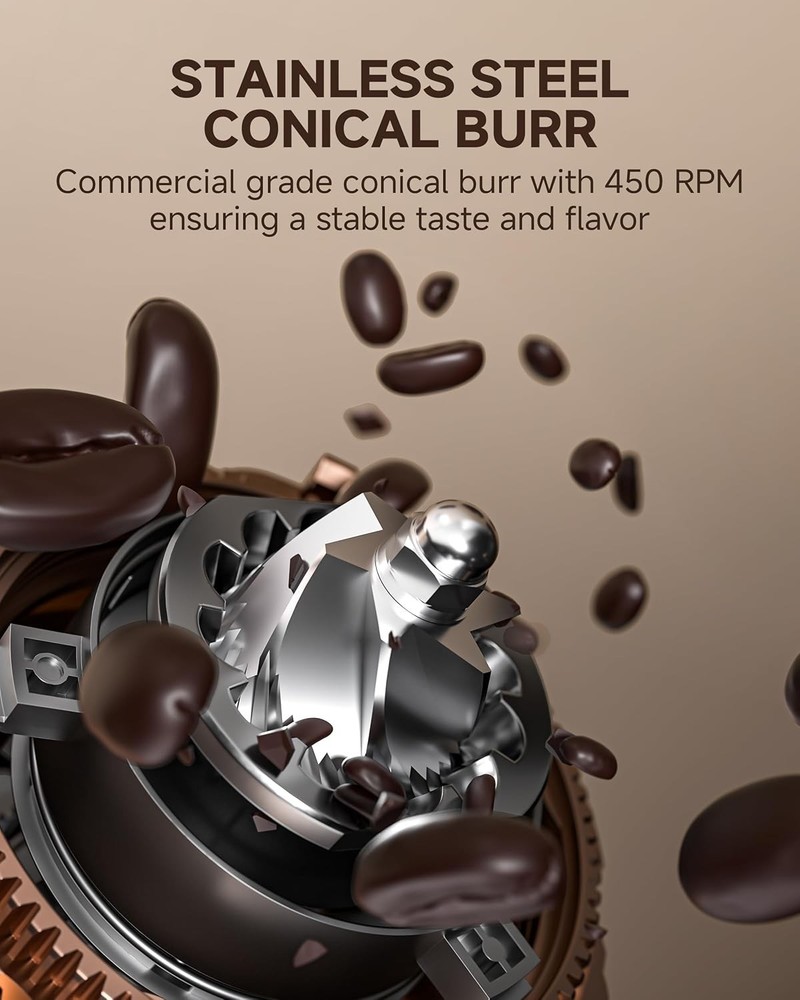 Coffee Grinder with 75 Settings Burrs Quiet Anti-Static Vacuum Container