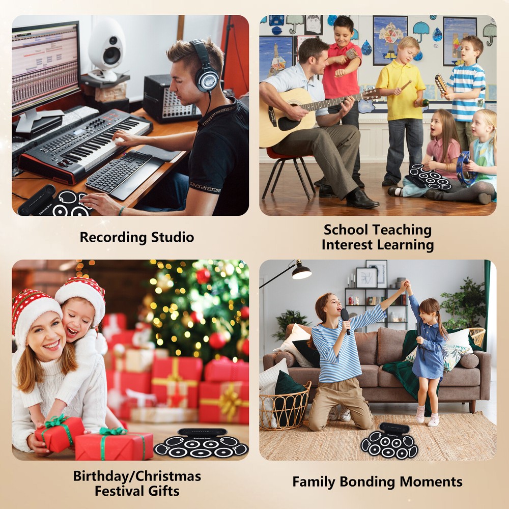 Electronic Drum Set 9 Pads Drum Practice Pad Kit Roll-Up Electric Drum Set - USA