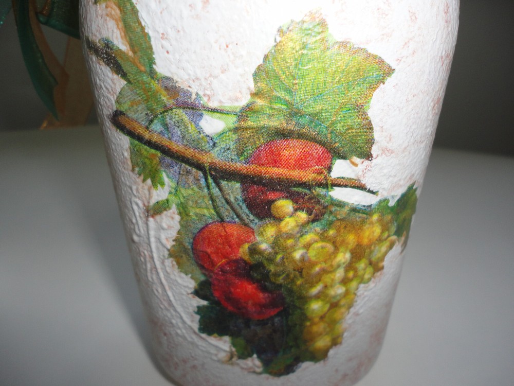 Decoupage Quart Mason Jar, Pears, Grapes ( Handmade)