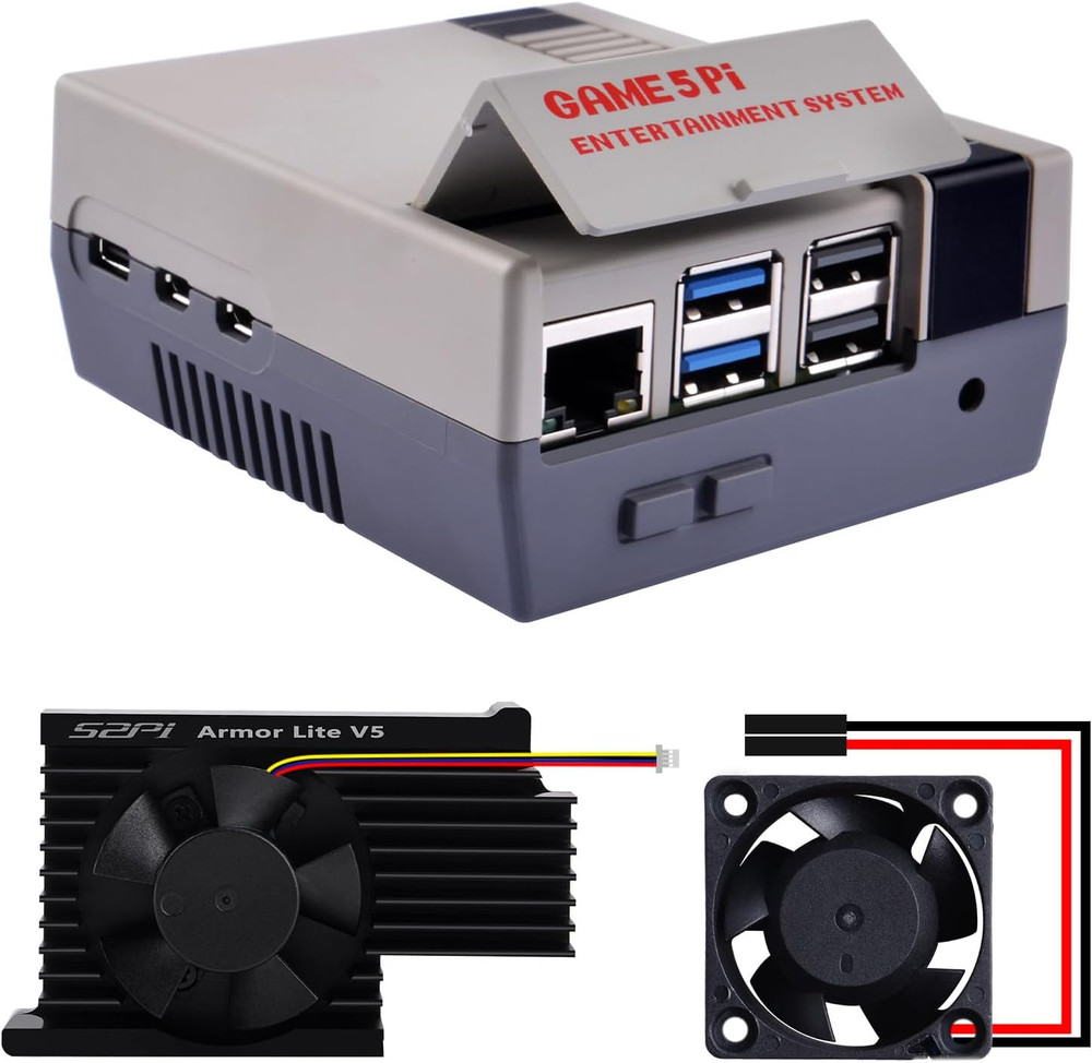 Case for Raspberry Pi 5, Pi 5 Case with Armor Lite V5 Active Cooler, Retro Gamin
