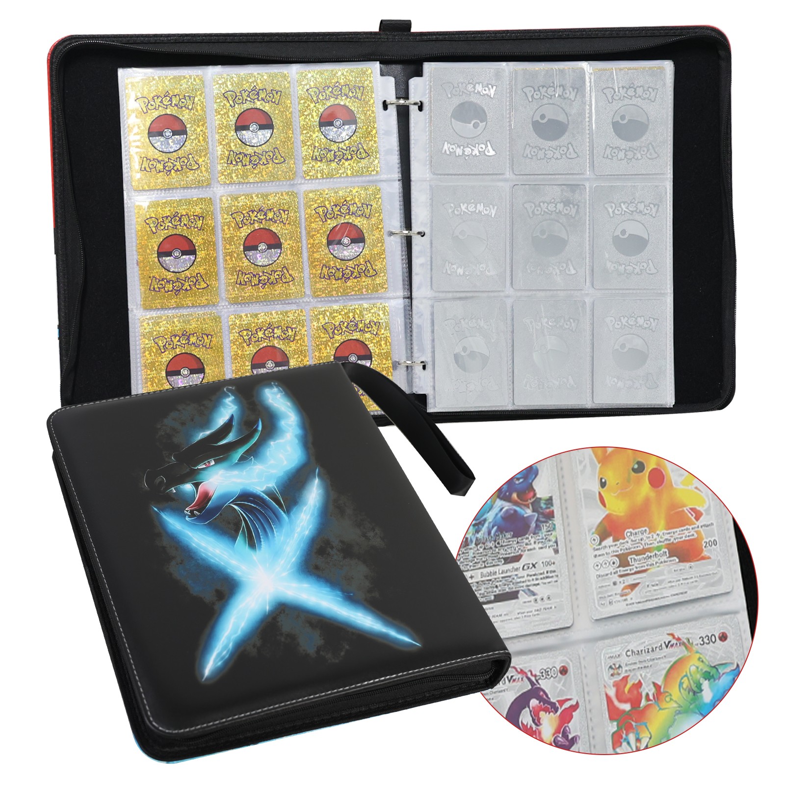 900 Card Pocket Binder 9 Pockets Trading Cards Album Folder - Super Charizard X