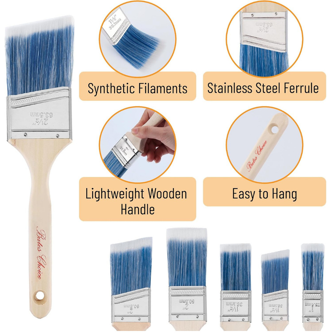 Paint Brushes 6-Pack Angle Brushes in Assorted Sizes for All Latex and Oil Paint