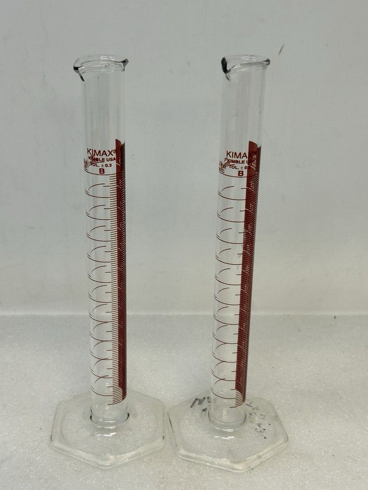 2 - Kimble KIMAX Class B Cylinders with Single Metric Scale, Red Stripe