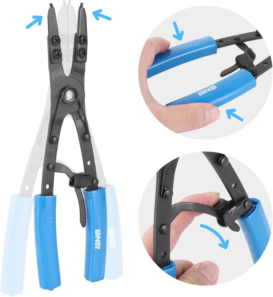 2pc Heavy Duty 10in Multi-Angle Snap Ring Pliers Set with Ergonomic Handles